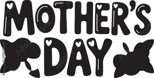 Hand-drawn mother's day greeting with cute hearts and floral elements isolated on transparent background