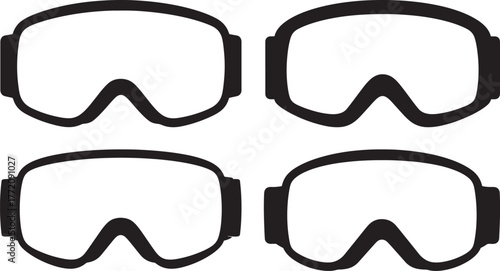Four ski goggles in a row silhouette