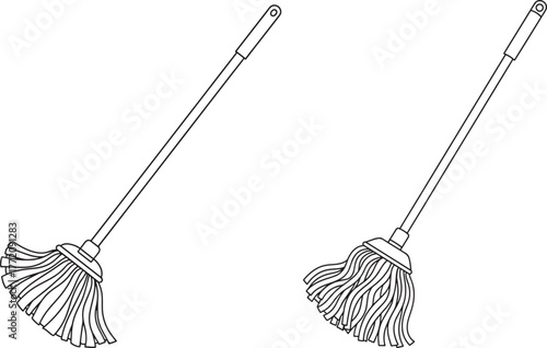 Two mop cleaning tools silhouette