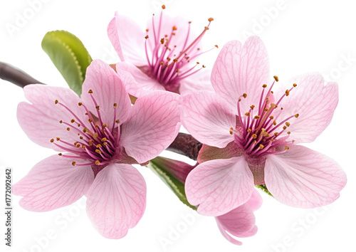Cherry blossom branch. Delicate pink blooms in close detail