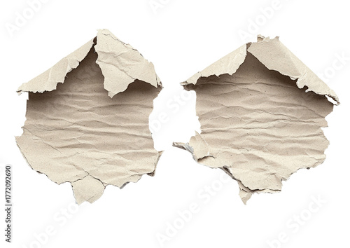 Torn, crumpled paper shapes against a black background