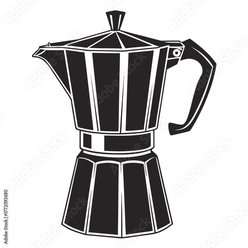 Black and white illustration of a moka pot coffee maker