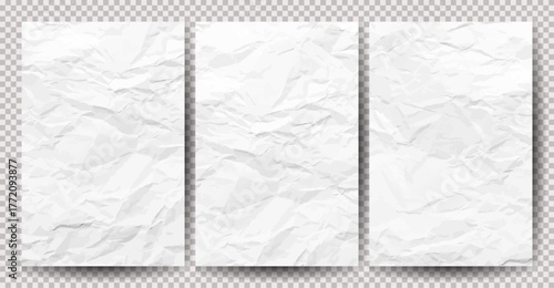 Set of white clean crumpled papers