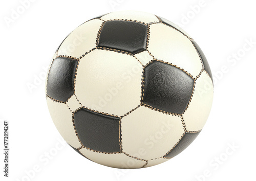 Classic black and white stitched soccer ball