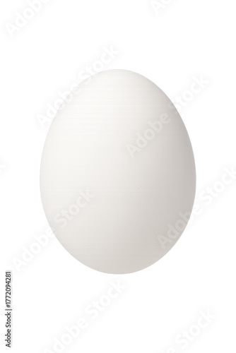 A white egg on a transparent background without a shadow. An isolated object with a smooth, even surface, ideal for design, collages, infographics, and food packaging. Minimalistic style, clean and ti