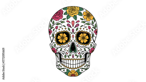 Intricate Floral Sugar Skull Design for Dia de Muertos Celebration