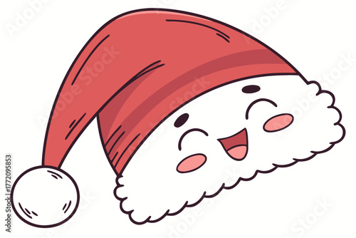 Cheerful red Santa hat vector with white fluffy trim and pompom design