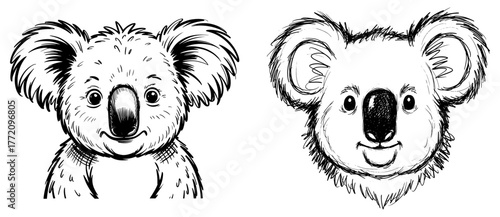 Two cute koala bears in black and white sketch style adorable animal illustration