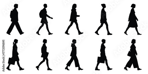 Diverse individuals walking in silhouette people