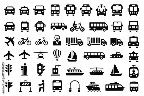 Diverse transportation vehicles and traffic signals taxi truck