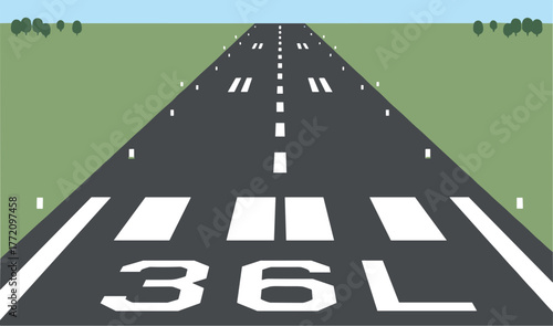 Minimalist Illustration Perspective Runway Aircraft Landing Strip Ground Transportation