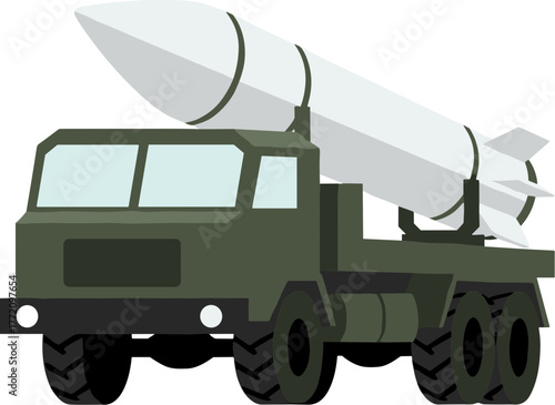 Flat Graphic Style Military Rocket Launcher Truck Illustration on Isolated Background