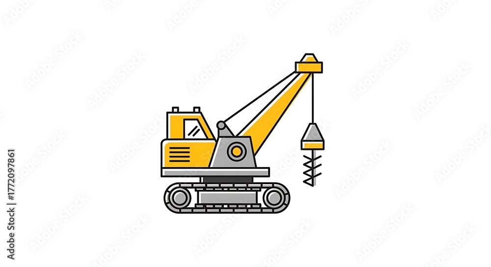 Naklejka premium Yellow and Gray Construction Drill Rig on White Background.