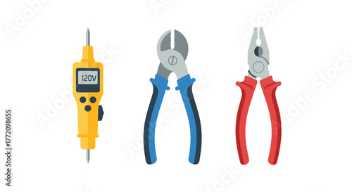 Electrician tools for electrical work on a white background flat design
