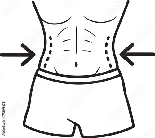 Body Contouring Illustration: A striking black and white illustration illustrates the potential outcome of body contouring treatments, with directional arrows emphasizing the desired results.