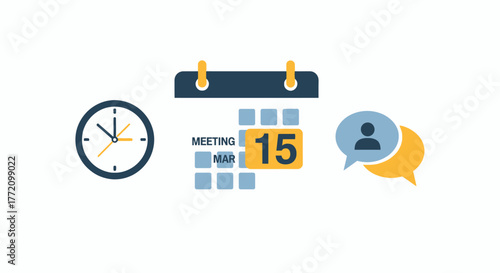 Appointment Schedule Meeting Icons with Clock Calendar and Chat