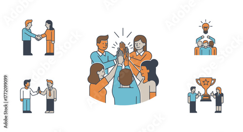 Teamwork concept illustration for successful business cooperation and achievement