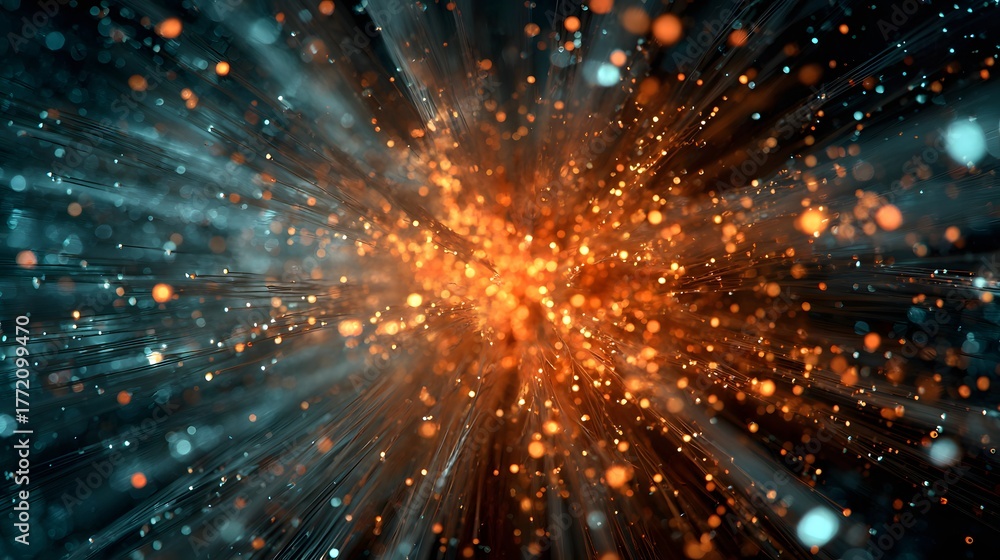 Fototapeta premium Brilliant burst of light and particles radiates outward from a central point