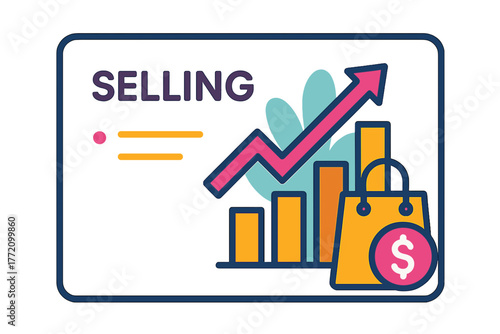 Selling concept with growth chart and shopping bag illustration slide template