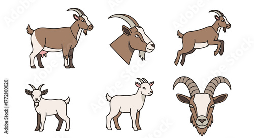 Adorable Goat Cartoon Character Set for Your Creative Design Projects