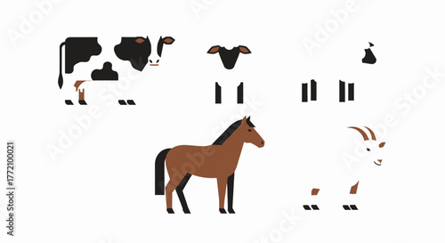 Minimalist Farm Animals Flat Design Vector Illustration Collection