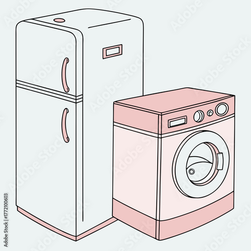 Vintage pastel pink refrigerator and washing machine
