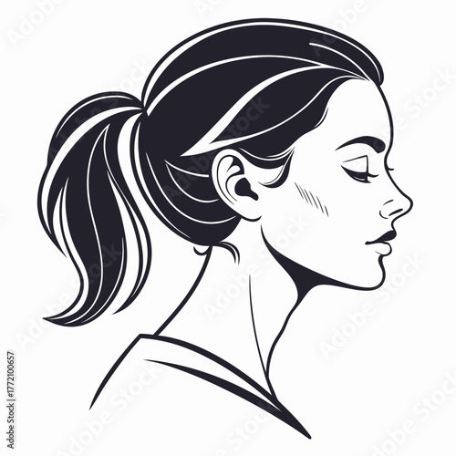 Woman profile silhouette with ponytail closed eyes