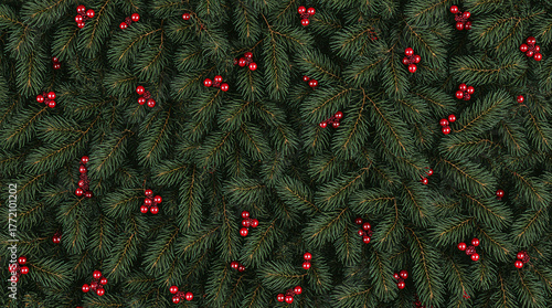 Full-Frame Abundant Christmas Pine and Holly Garland Texture