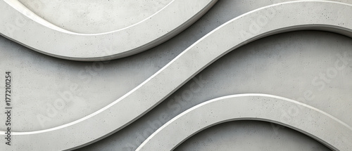 Minimalist concrete waves texture, curved layered concrete surface with subtle shadows and soft lighting creating calm modern abstract architecture mood