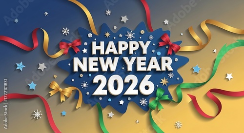 New year 2026 party celebration with streamers and confetti