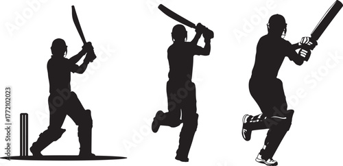 Cricket Batsman Silhouette Vector Set | Batting Stance Sequence for Sport Illustrations and Graphic Design Projects