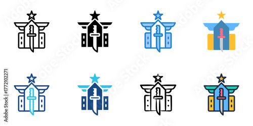 Training facility icon set multiple style collection 
