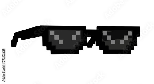 Pixelated sunglasses with a black frame and dark lenses, presented on a white background.