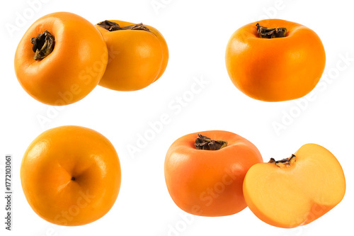 set of persimmon fruits isolated on white background.