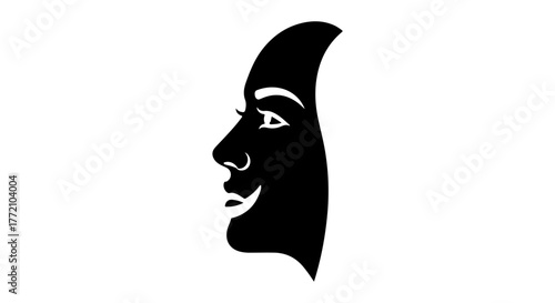 Stylized black silhouette of a smiling face in profile on a white background