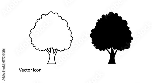 Simple outline and silhouette of a tree vector icon