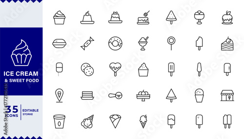 Ice Cream & Sweet Food Ice Cream & Desserts Line Icon Minimal Dessert and Snack Symbol for Cafe, Menu,
