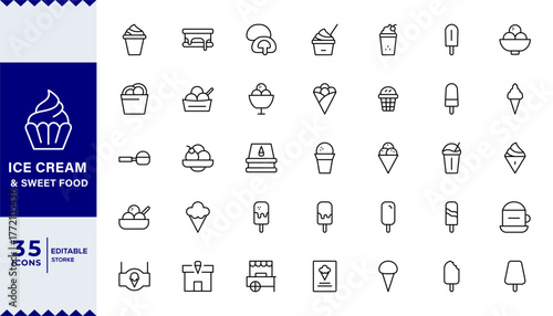 Ice Cream & Sweet Food Ice Cream & Desserts Line Icon Minimal Dessert and Snack Symbol for Cafe, Menu,