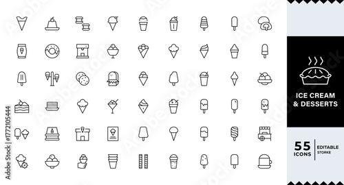 Ice Cream & Sweet Food Ice Cream & Desserts Line Icon Minimal Dessert and Snack Symbol for Cafe, Menu,