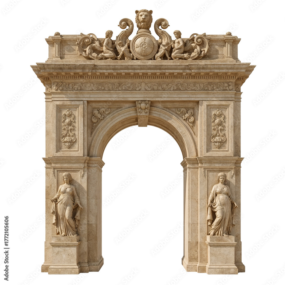 Fototapeta premium Architectural splendor: Ornate stone archway with intricate carvings and classical details