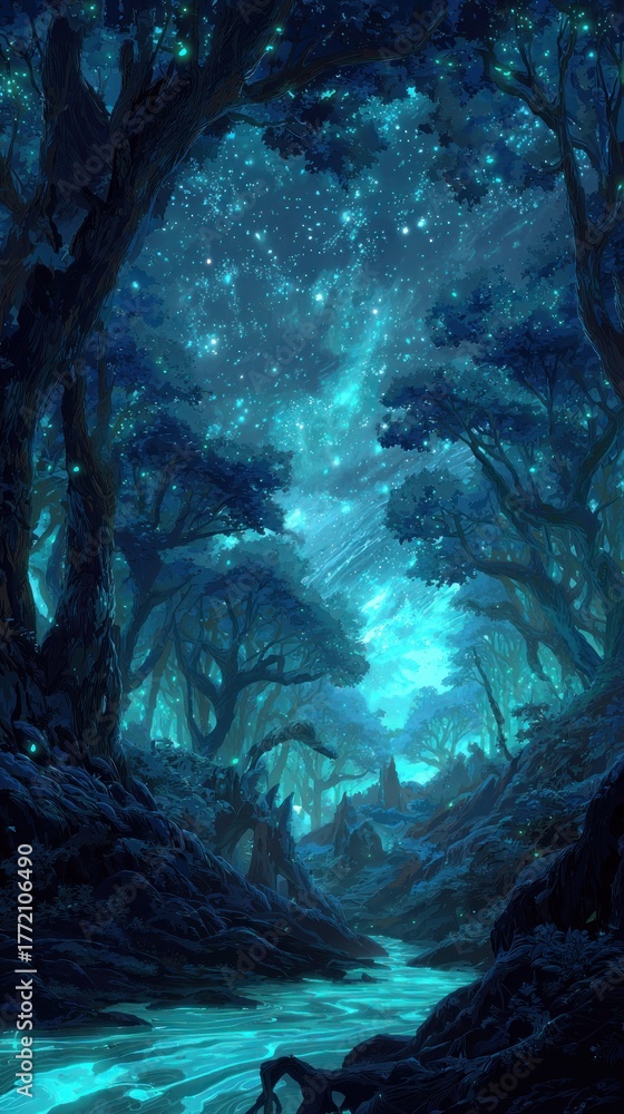 Obraz premium Mystical night forest pathway