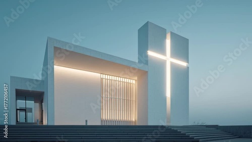 White Chapel with Illuminated Cross