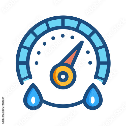 Water Meter Illustration Icon with Gauge and Droplets