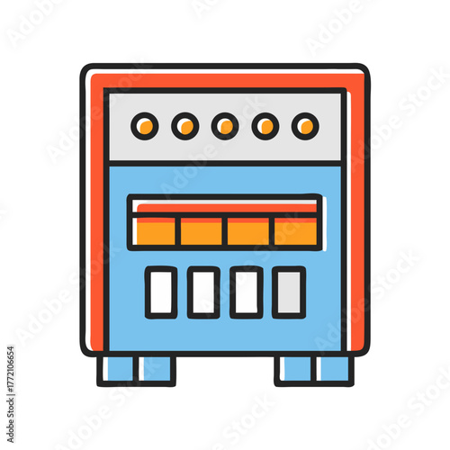 Cartoon flat illustration of a colorful industrial control panel