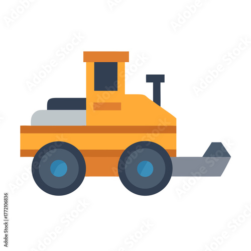 Cartoon style road roller vehicle on black background