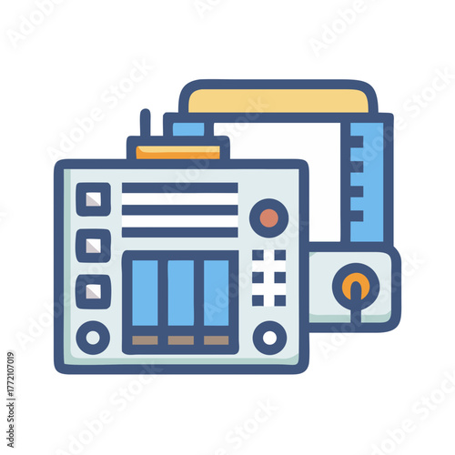 Flat icon illustration of a technology setup configuration system