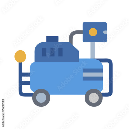 Isolated blue air compressor on wheels with yellow knobs