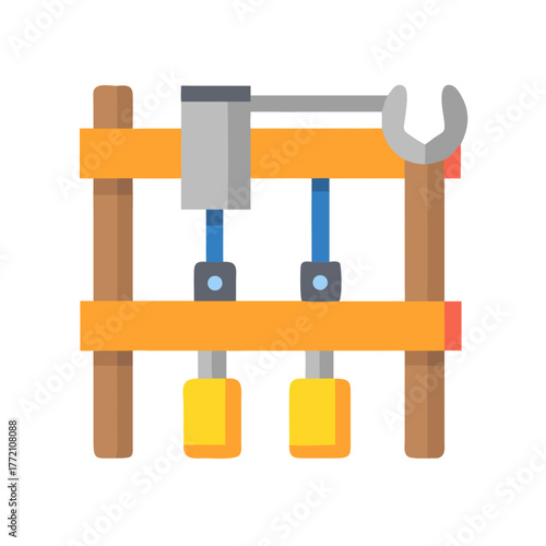 Flat illustration of mounted workshop tools on black background