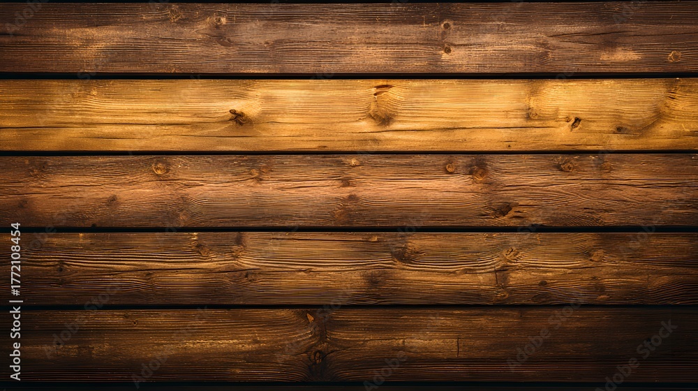 Naklejka premium Richly colored horizontal wooden planks display deep grain texture with varying shades.