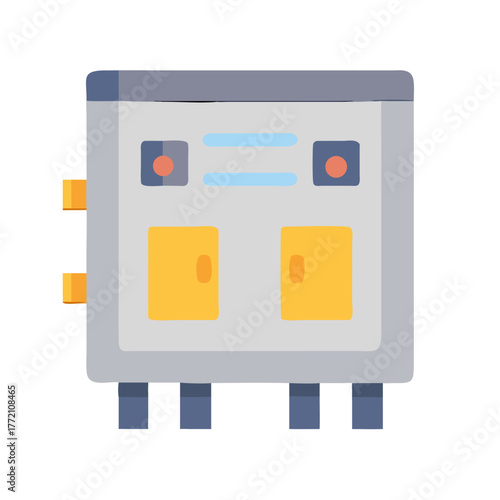 Grey Industrial Power Cabinet Graphic Illustration on black background